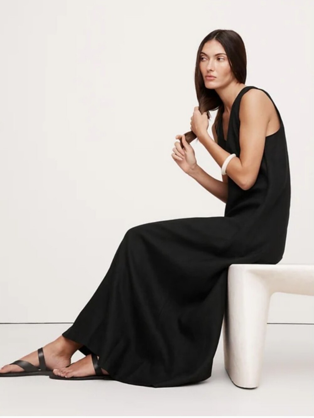 NEW! Banana Republic Factory Linen-Blend Black Maxi Dress Size L